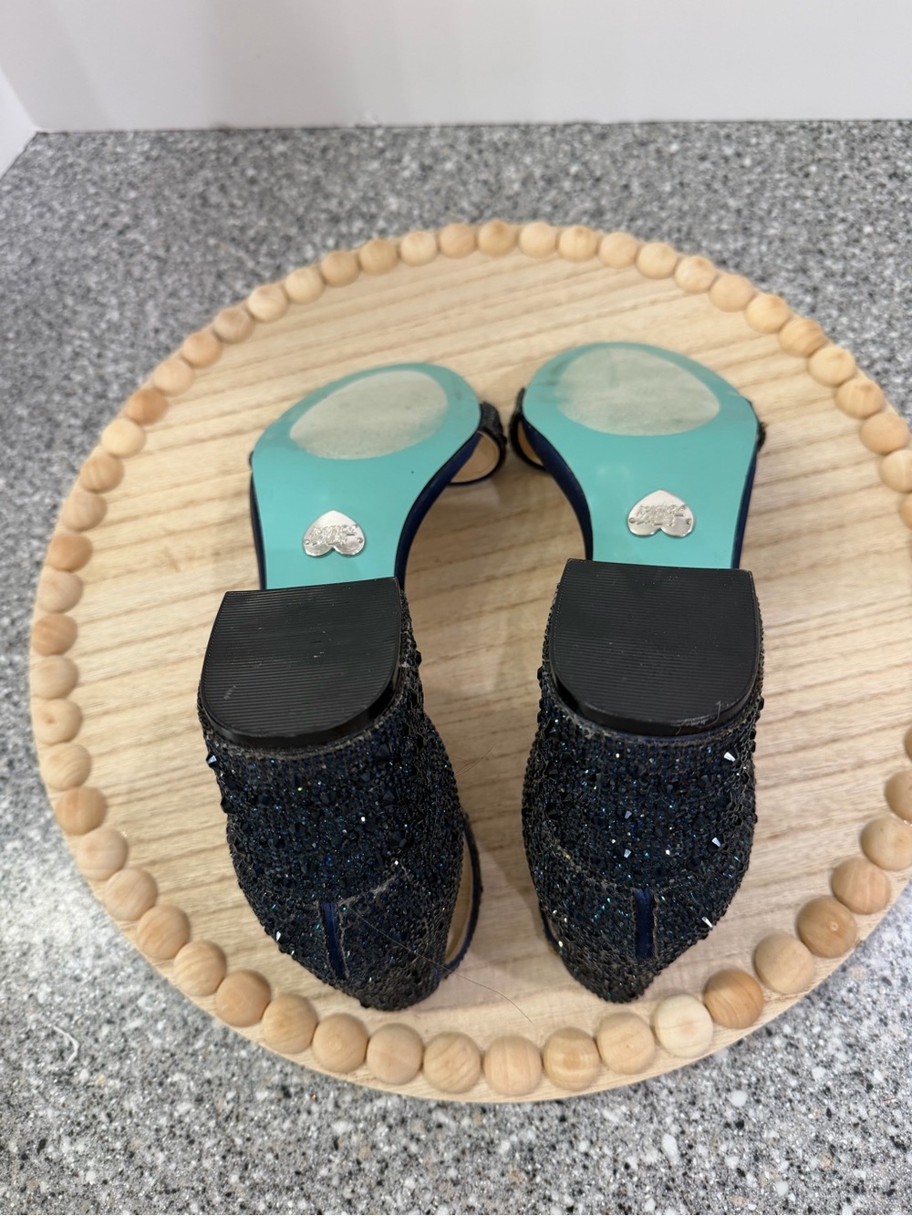 Blue by Betsey Johnson Mari Navy Rhinestone Block Heel Sandals 9.5 - Picture 7 of 9